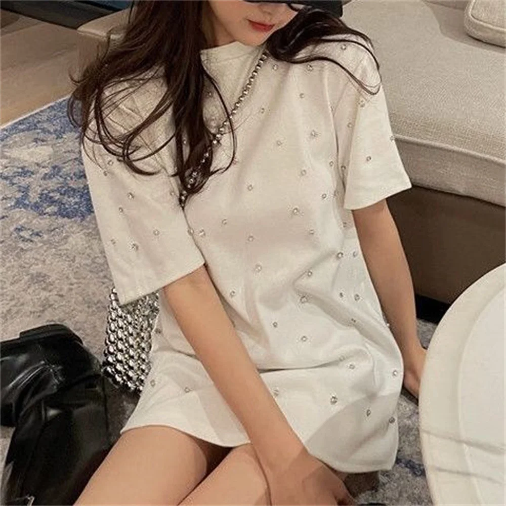 

Универсальная свободная модная женская смешная футболка Ulzzang с инкрустацией стразами и коротким рукавом, милая Летняя женская хлопковая рубашка, топы для девушек