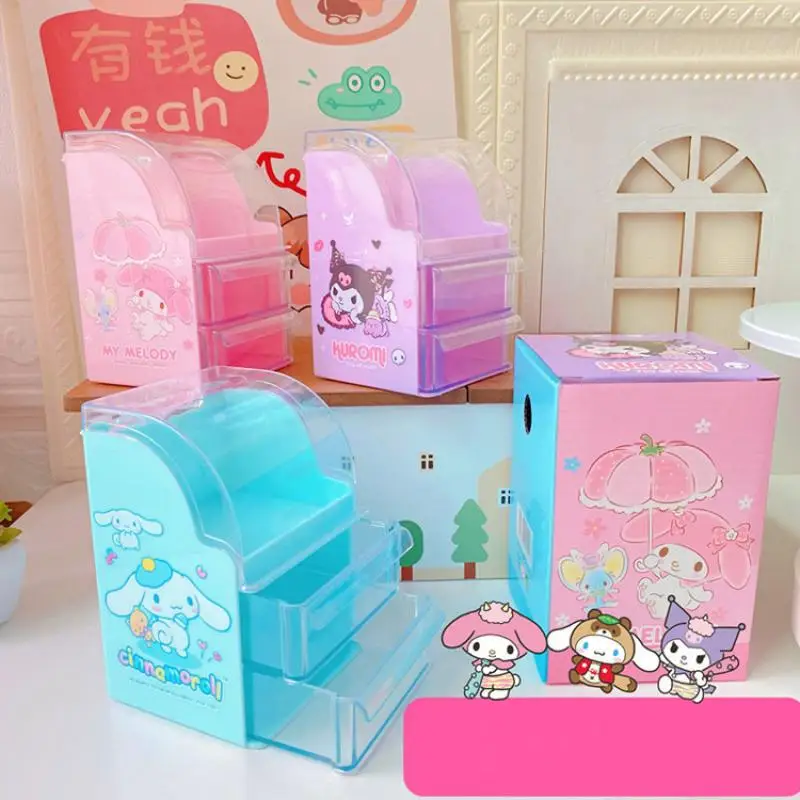 

Kawaii Sanrio Kuromi Mymelody Cinnamorroll коробка для хранения милый аниме большой емкости двойной палубный Настольный ящик для ювелирных изделий коробка дл...