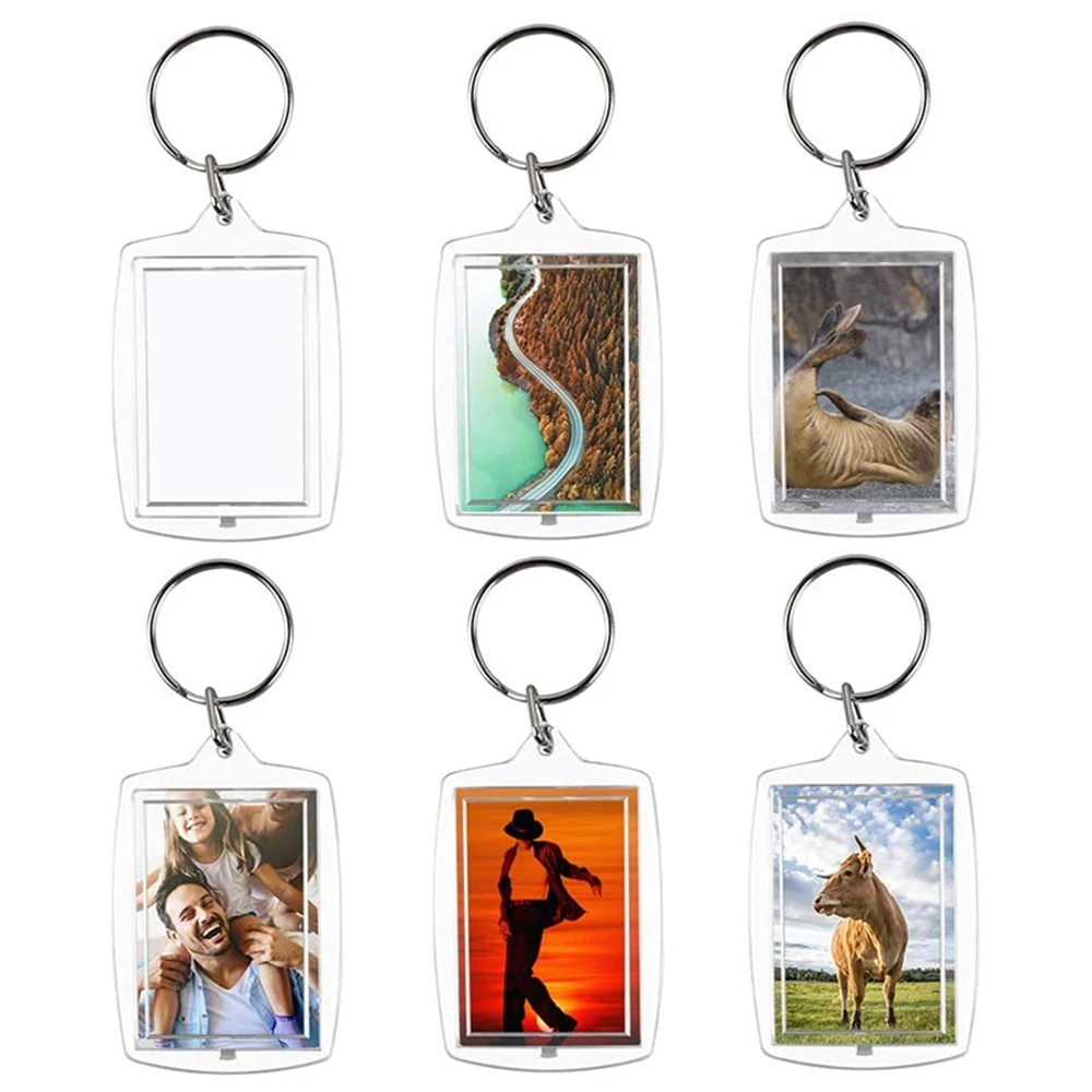 30PCS Clear Acrylic Photo Frame Keychain Photo Insert Keyrings Blank Rectangle for Double-Sided Photos DIY Supplies
