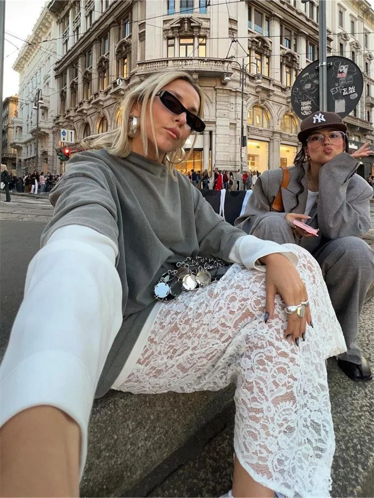 Женская кружевная юбка миди SUNSIREN Y2K белая привлекательная уличная одежда