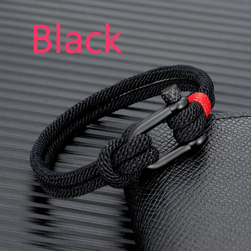 

2023 new Men Black Stainless Steel U shape Survival Bracelet Outdoor Camping Rescue Emergency Shackle Rope Bracelet For Women