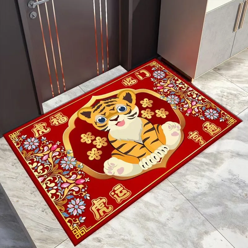 

2022 Year of the Tiger Chinese Style Floor Mat Indoor Outdoor Rug Entryway New Year Mats Home Non-slip Entrance Doormat Carpet