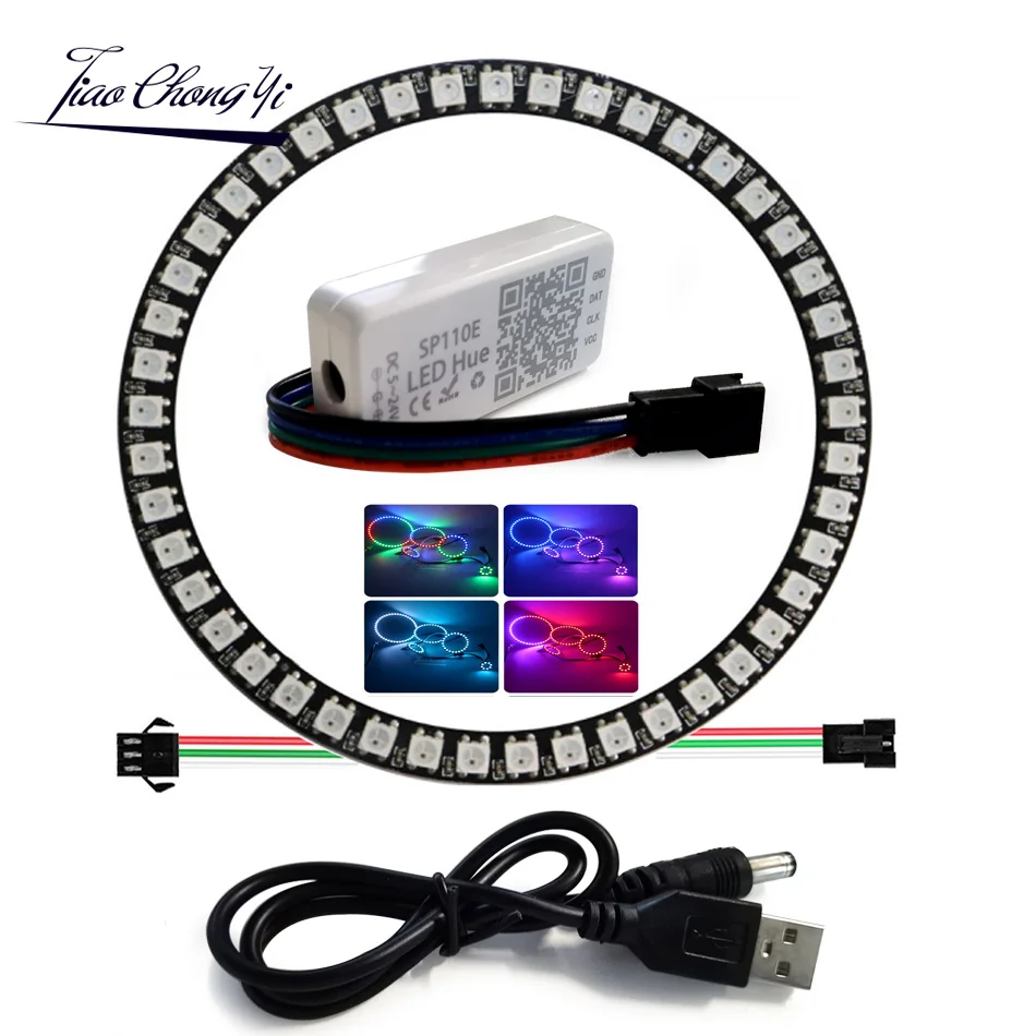 

WS2812B LED Ring Kit 8/16/24/35/45Leds Pixel SP110E Controller Package RGB Individul AddressabIe WS2812b IC BuiIt-in Lights DC5V