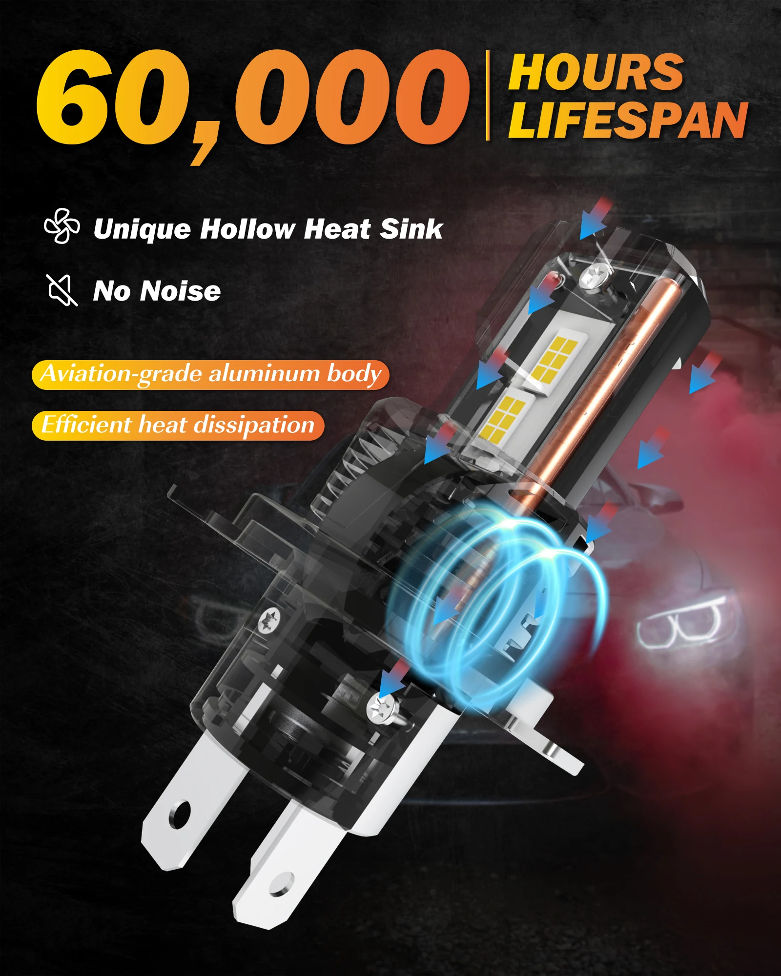 2 шт. Автомобильные светодиодные лампы H4 9003 6000 лм 2006 к