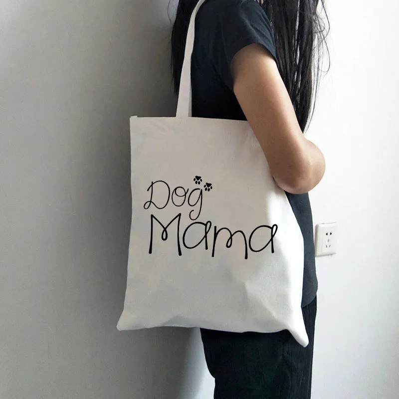 

Dog Mom Paw Graphic Women Mother Gift Tote Bags Ladies Canvas Letter Shopping Bags Casual Handbag Eco Shopper Bag