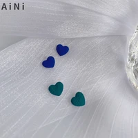 925 silver needle small heart earrings delicate design trendy jewelry sweet style green blue stud earrings for girl party gift
