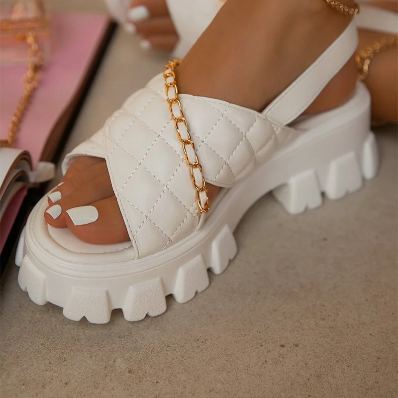 

2022 New Summer Women Sandals Women Thick Sole Open Toe Thick Sole Party Shoes Ladies Metal Chain Casual Fashion Sandals Women