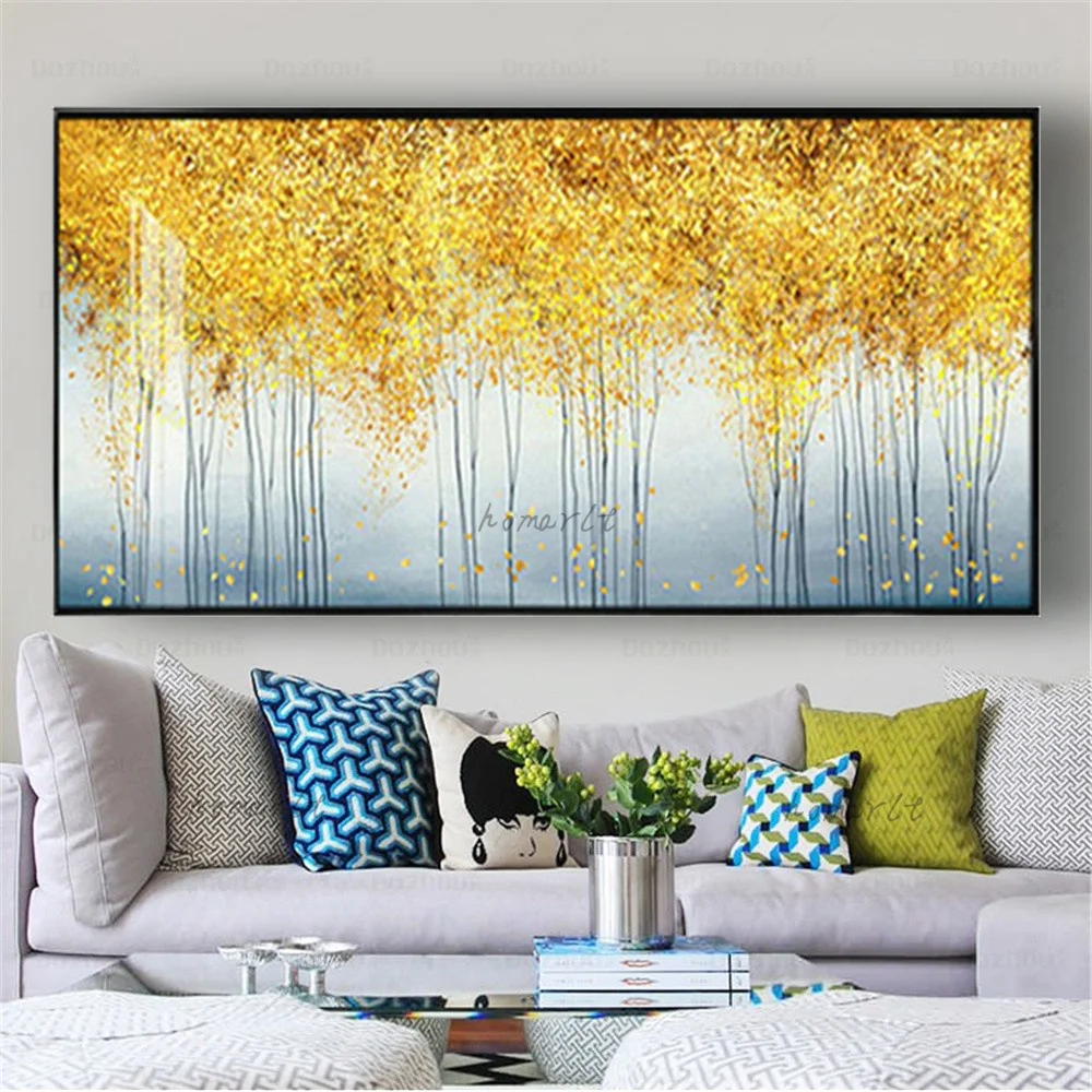 

Real Handmade Mural Nordic Golden Abstract Wall Art Luxury Gold Foil Plant Canvas Wall Decor Paintings Decor Living Room Artwork