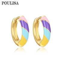 poulisa trendy spiral candy colors earrings gift for girl gifts enamel simple circle hoop earrings statement fashion jewelry