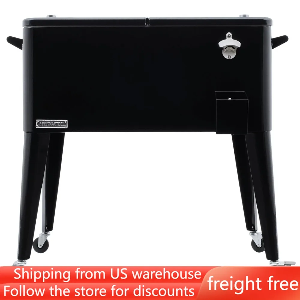 On Wheels Black Beverage Rolling Cart Thermal Cooler For Drinks Freight Free Beach