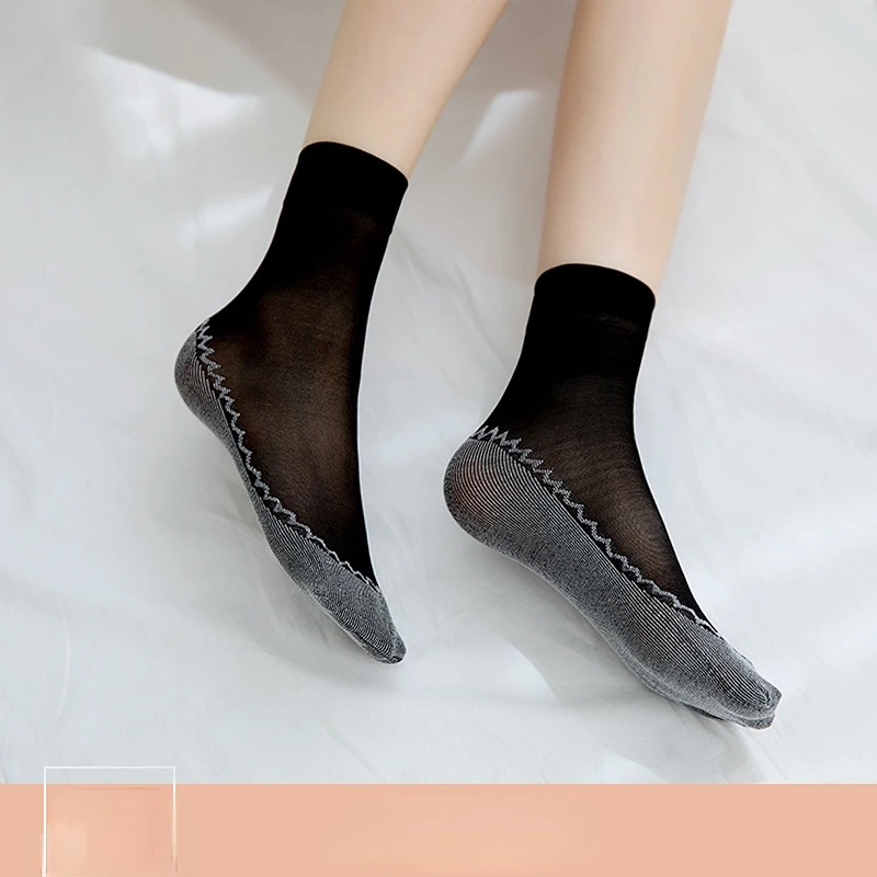 5 Pairs Summer Soft Silk Socks for Women Breathable Bottom Non-Slip Transparent Thin Socks Ladies Sandals Short Socks