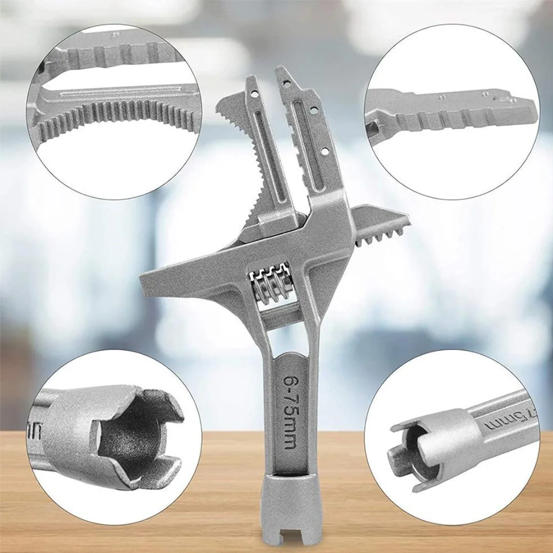 

1pc Adjustable Sanitary Wrench 6-75mm Bathroom Wrench Aluminum Alloy Tube Nut Disassembly Multifunctional Repair Tool W / Blades