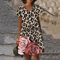 new summer fashion women loose boho elegant flower dress large big beach party short sleeve sexy leopard print dresses xs 8xl