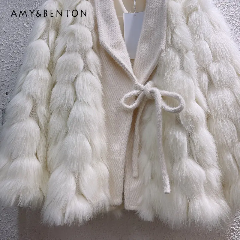 Autumn and Winter Imitation Fur Winter Coat Women's Wool Coats Sweater Stitching Furry Top Jackets for Ladies Tide Fashion