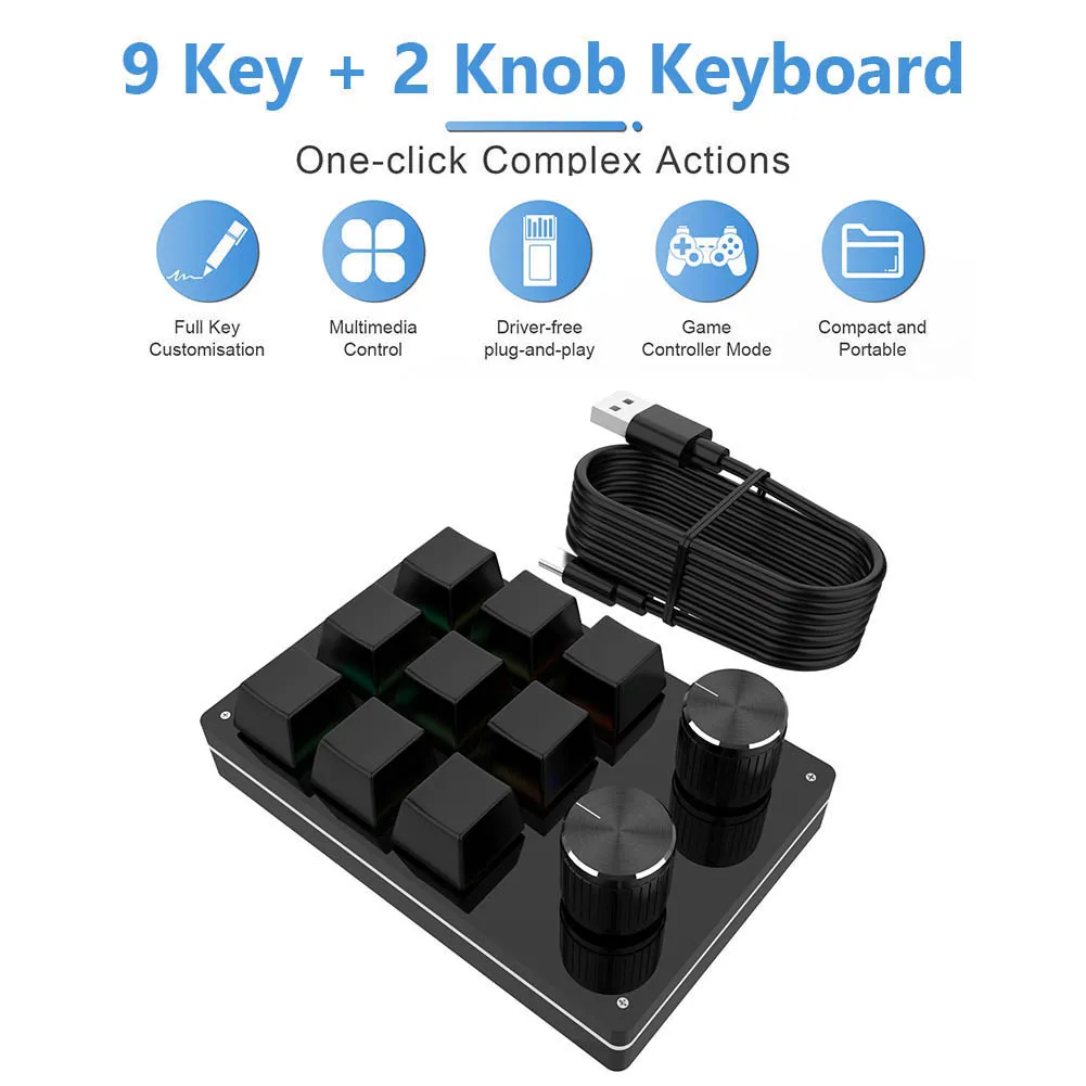 

Bluetooth-клавиатура с 9 кнопками и 2 ручками, USB