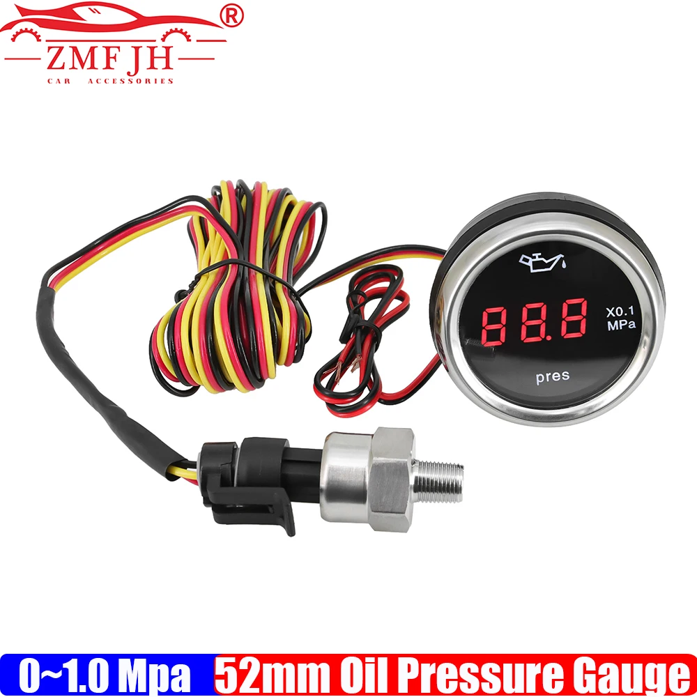 

ZMFJH 0-1,0 МПа 2 "52 мм манометр масла с датчиком 1/8NPT красный светодиодный цифровой масляный пресс-метр мигающая сигнализация для автомобиля яхты 12 В 24 В