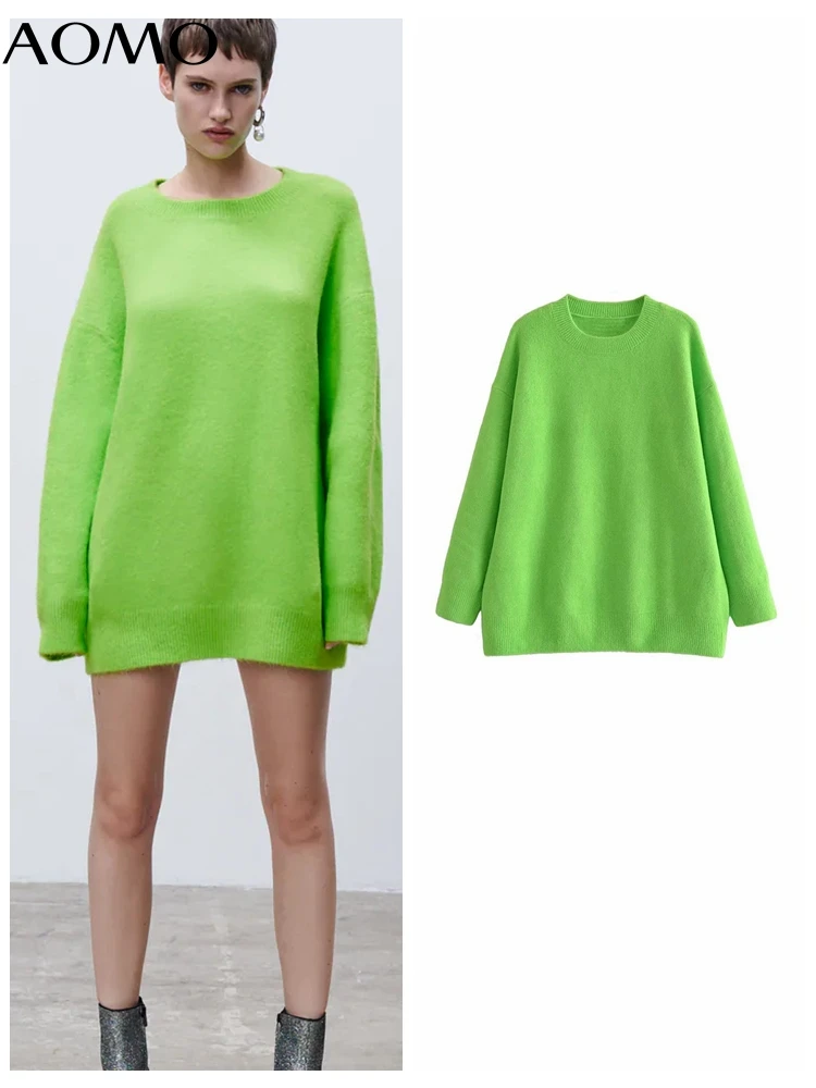

Женский Длинный Свитер оверсайз AOMO, зеленый винтажный пуловер с круглым вырезом и длинными рукавами, шикарные топы 3H421A, 2022
