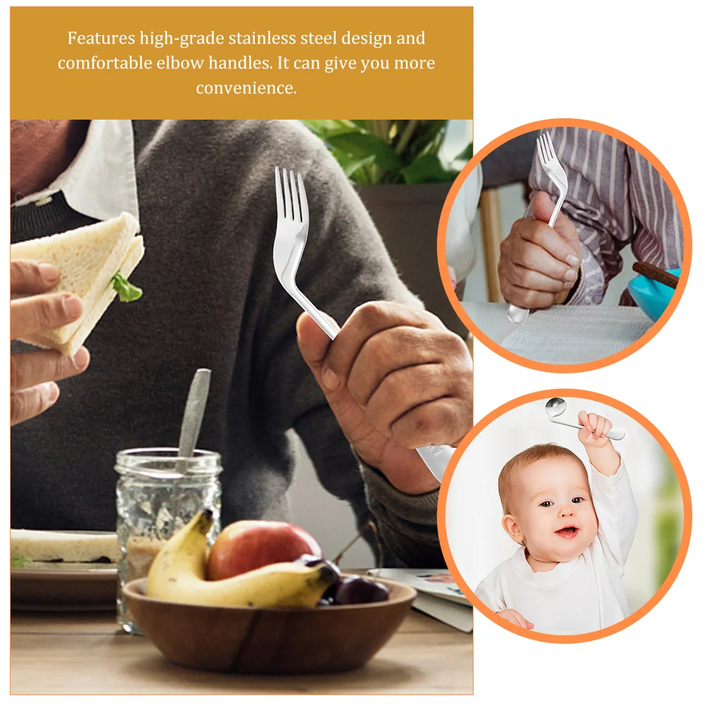 Угловая вилка ложка прочная посуда металлическая для кормления с ограниченными