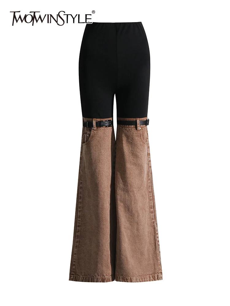 

Женские джинсы с высокой талией TWOTWINSTYLE, разноцветные джинсы с широкими штанинами и карманами, модная одежда