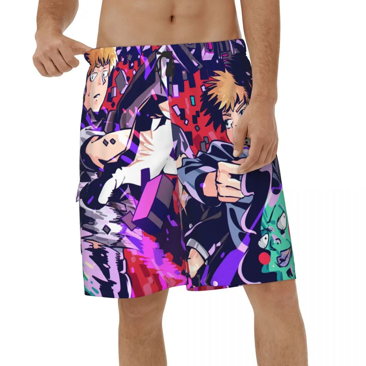 

Summer Men Beach Shorts Sports Swimwear Streetwear Vacation Mob Psycho 100 Anime Short Pants Breathable Board Shorts