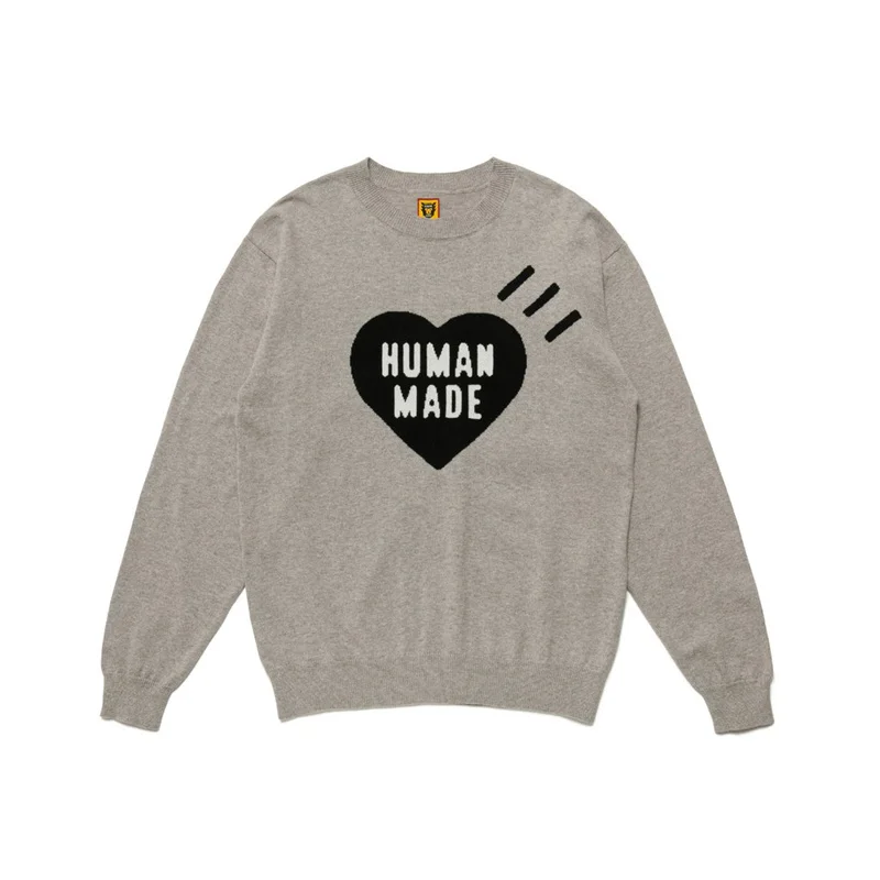 

HUMAN MADE 23AW HEART KNIT Slogan Sweater Round Neck Knit Shirt For Men Wome