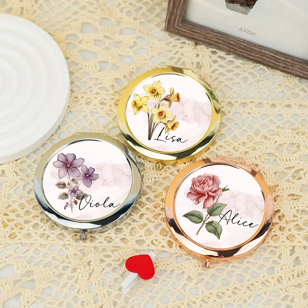 Персонализированные компактные зеркала с цветком рождения и именем ментальное