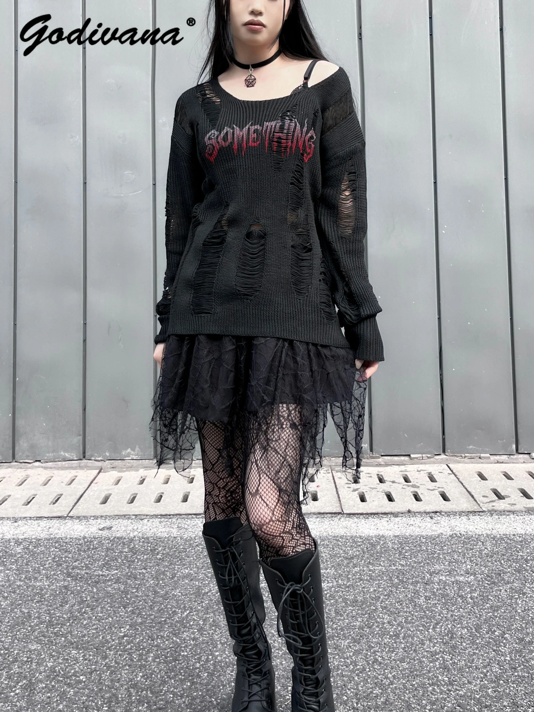 Оригинальный темный готический рок-весенний женский крутой рваный топ Subculture Y2K