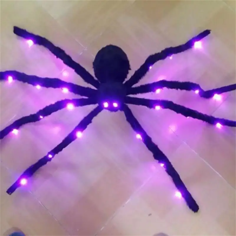 

Scary Props Giant Spider 26 Purple Lights Realistic Luminous Toys Glow In The Dark 125cm Glowing Spider Novelty Toy Black Spider