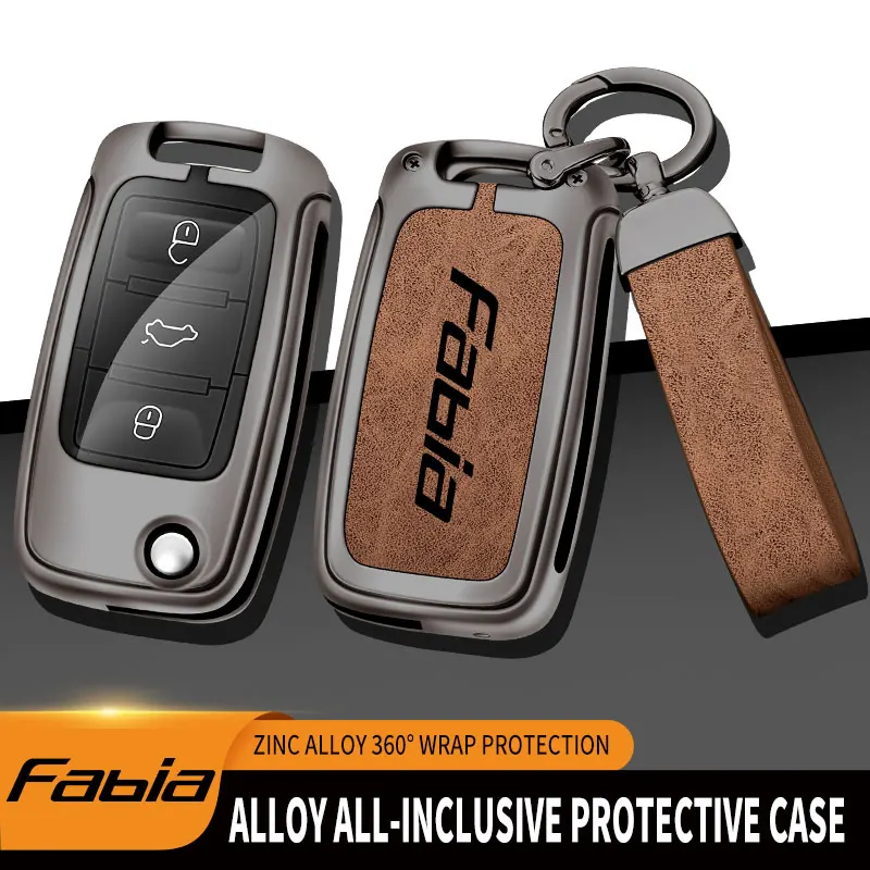 

Zinc Alloy Car Remote Key Case For Skoda Fabia Remote Control Protector Car Key Cover For Škoda Fabia MK 1 2 3 Car Key Holder