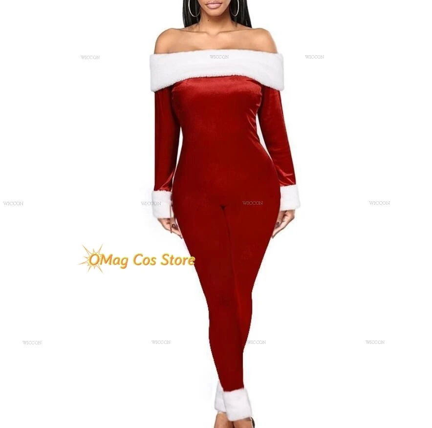 Women Mariah Cosplay All I Want for Christmas Theme Party Red Outfit Costume Jumpsuit Onsie Xmas Funny Roleplay New Year Clothes