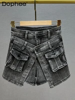 women personality street asymmetrical denim shorts new high waist temperament fashion autumn summer 2022
