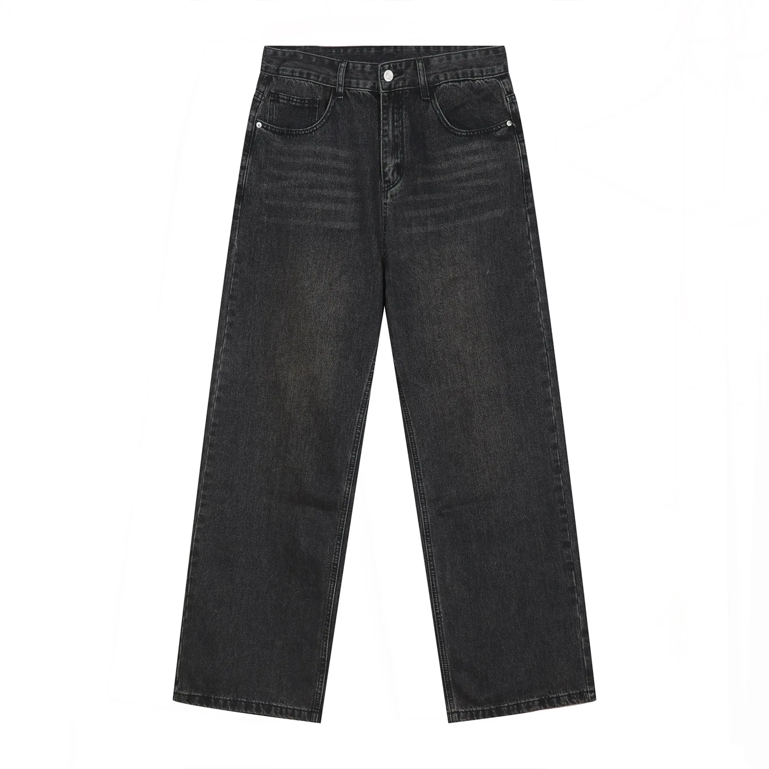 Four Seasons Men Jeans Korean Version Simple Loose Straight Mid Waist Solid Color Jeans Hip Hop Streetwear Ins Hot Men Clothing