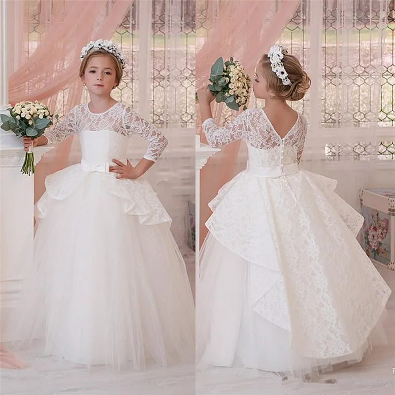 

Flower Girl Dresses for Wedding Blush Pink Floral Tulle Long 2022 Kids Bridesmaid Ball Gowns Princess Even Wed Party