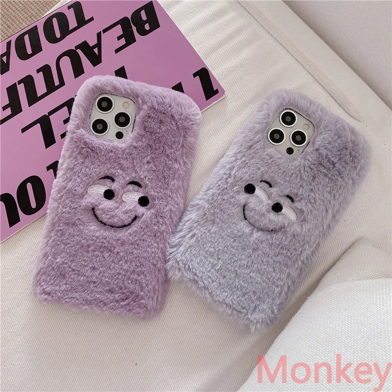 Чехол-бампер с забавным лицом и плюшевым мехом для Xiaomi Redmi Note12 A2 A1 11A 10A 12C 10C Mi Poco X5 M5