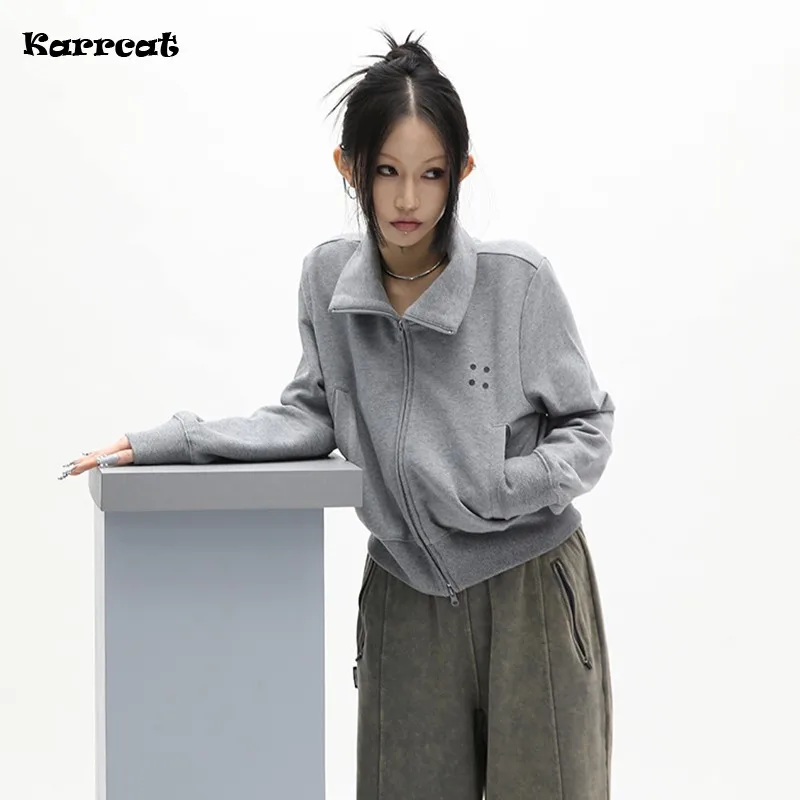 Karrcat гранж укороченная Толстовка Женская водолазка куртка японский свитшот на