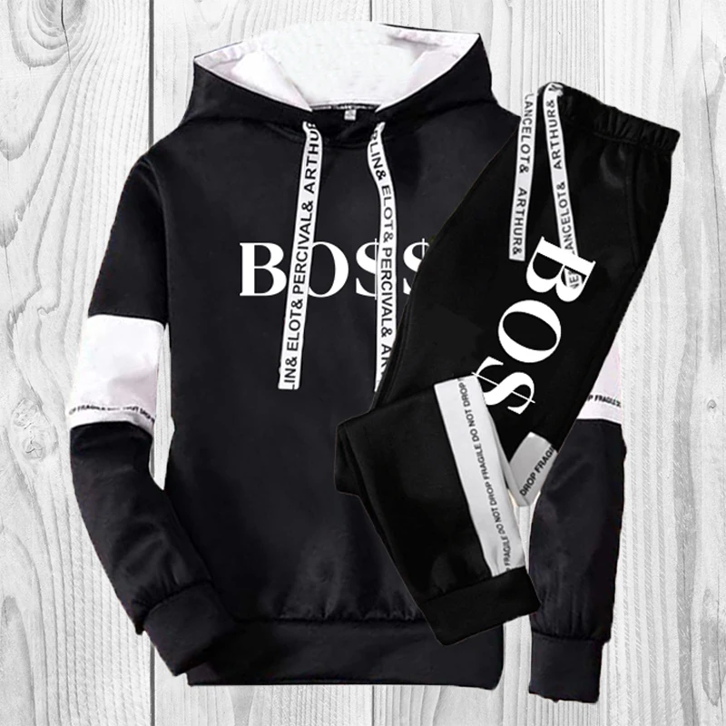 

Мужской зимний комплект с худи, спортивная одежда, брендовый мужской костюм из свитшота и спортивных брюк, уличная одежда с кулиской, пулове...