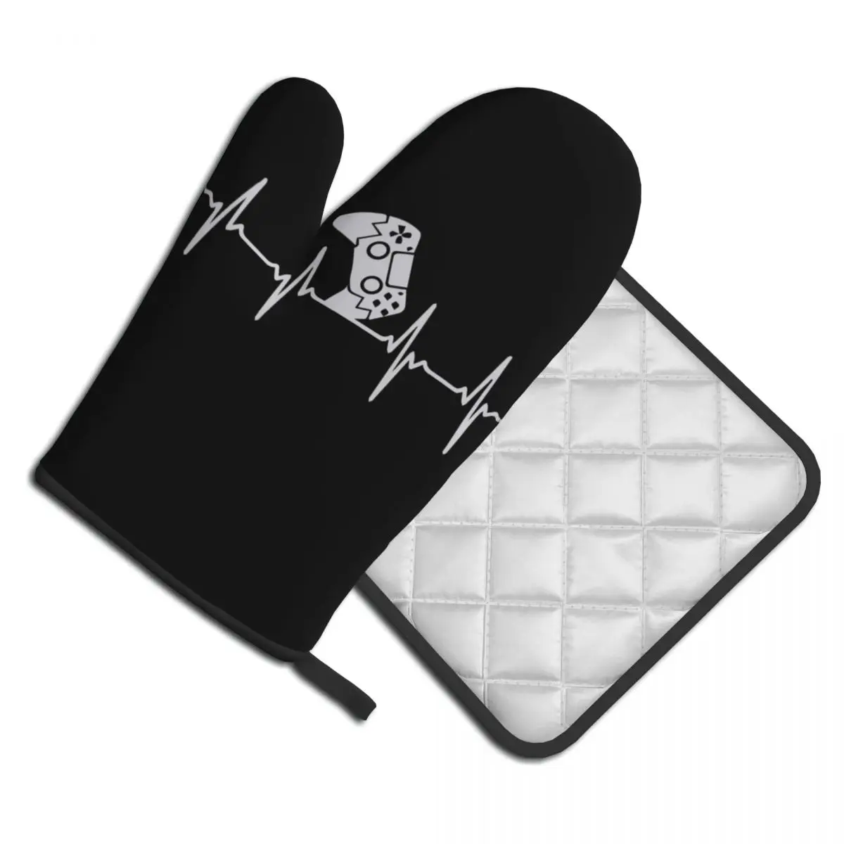 

Gamer Heart Funny Video Games Lover Matching Kitchen Glove heartbeat Microwave Pot Holder Grill Air Fryer Anti Heat Mitts Set