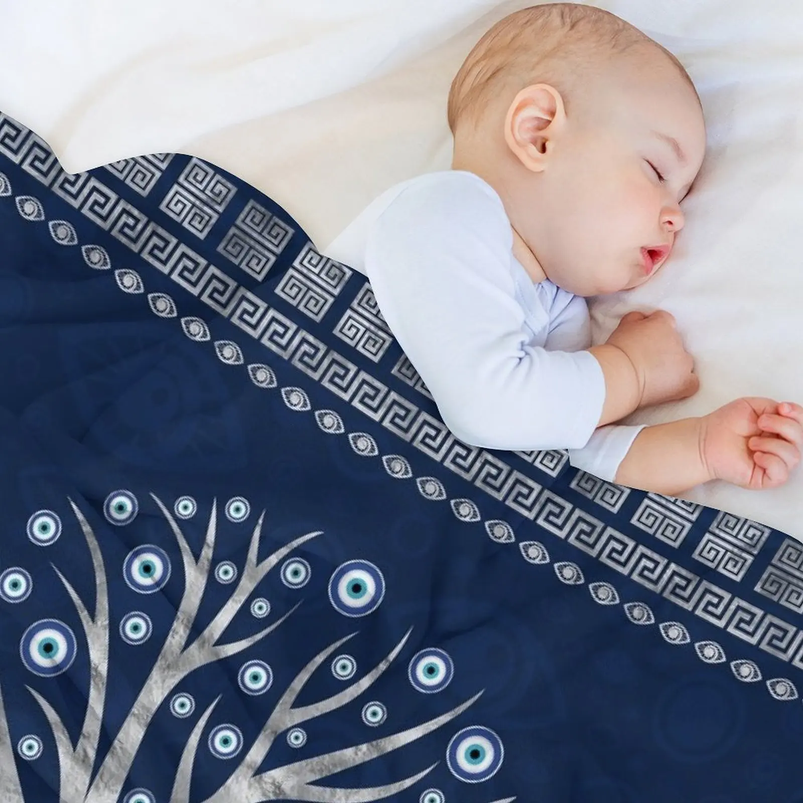 Плед с греческими глазами матаки-матиазма серебристое и синее одеяло одеяла для