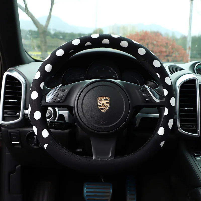 

Car steering wheel cover lovely wave point cotton women's car handle cover anti-skid and breathable Four Seasons General Motors