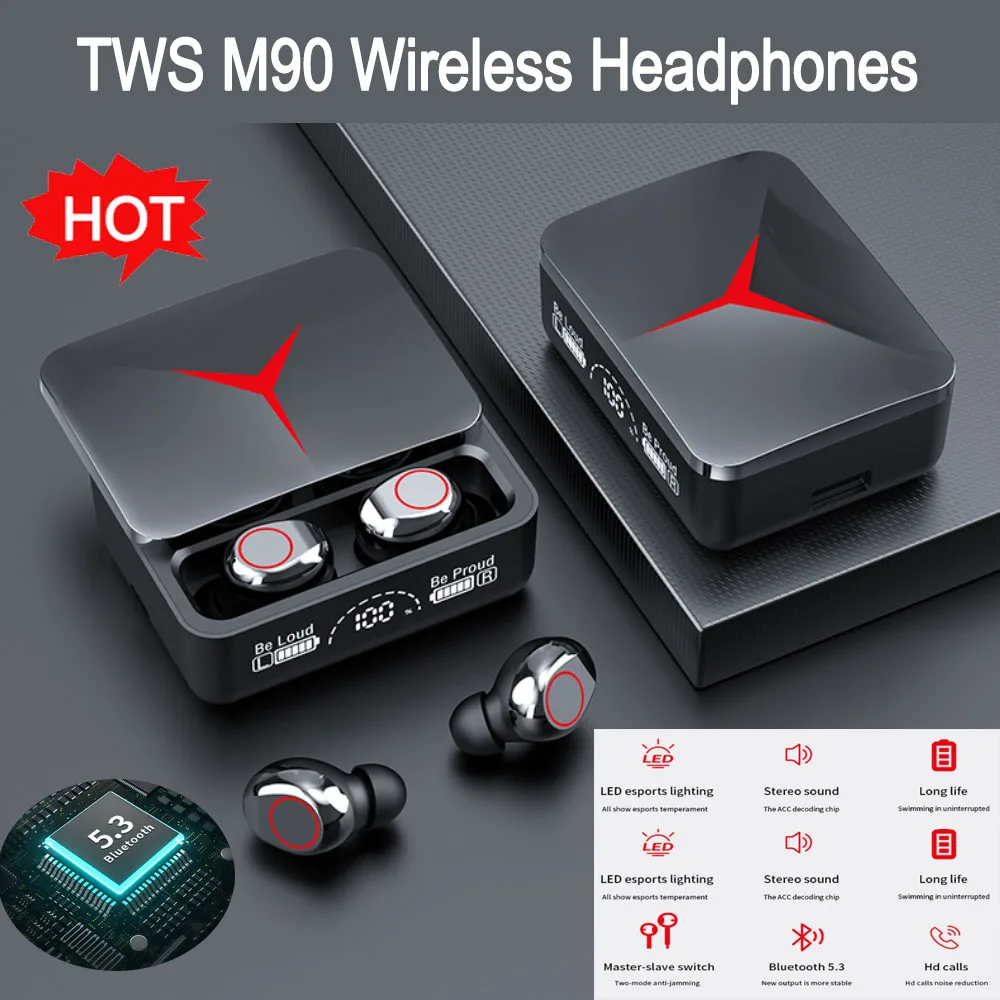 

M90 Bluetooth 5.3 Wireless Headphones Touch Control Gaming Headsets HIFI Stereo Sports Sound Noise Reduction Headset With Mic