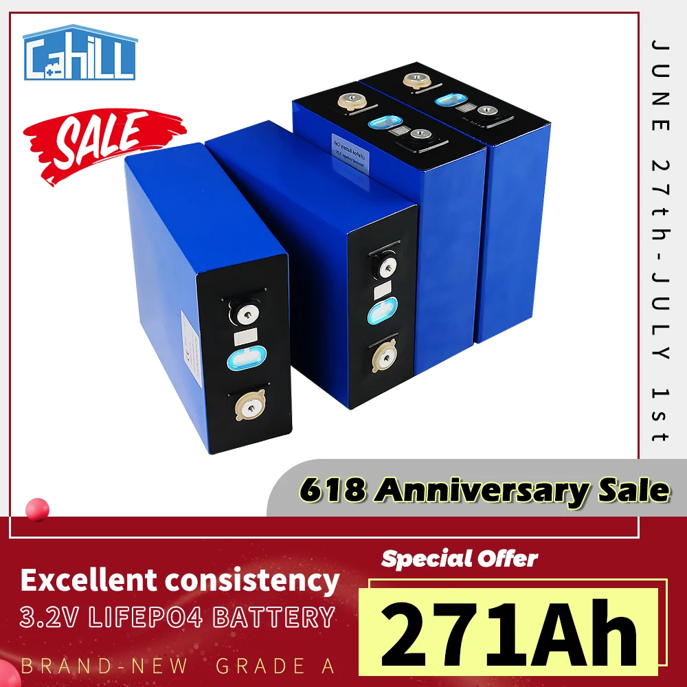 

3.2V 271Ah Lifepo4 Battery 1-32PCS DIY 12V 24V 48V Grade A Rechargeable Battery Pack for RV Boat Solar Storage System Golf Cart