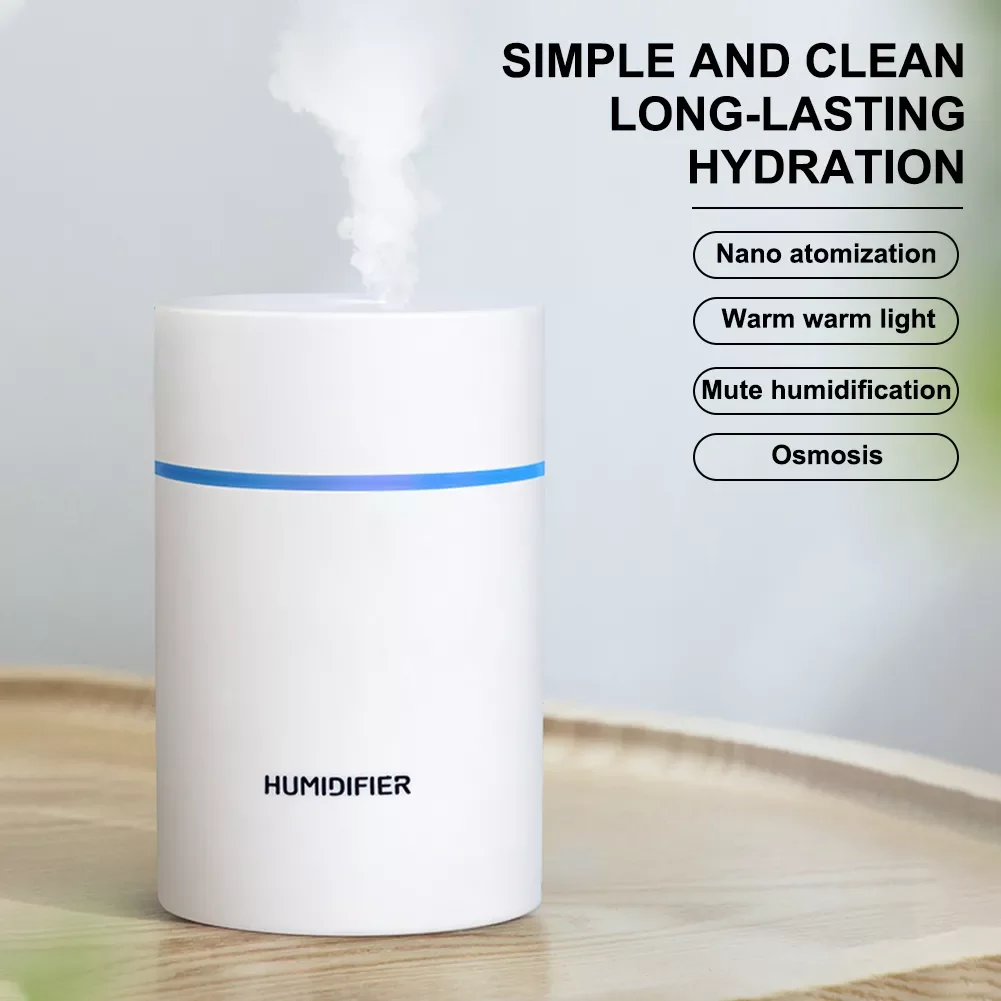 

Portable 300ml USB Humidifier Desktop Misting Aroma Diffuser with Night Light 2 Modes Auto Power Off Air Humidifier for Home Car