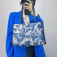casual canvas large capacity tote women handbags designer brand blue printing shoulder crossbody bags luxury big shopper bag ins