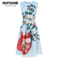 hepidem clothing summer midi dress women 2022 new print sleeveless vintage jacquard a line dress 70021