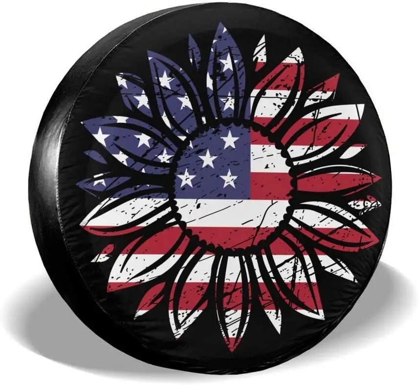 

Запасная крышка для шин с американским флагом, подсолнухом, универсальная, подходит для многих транспортных средств, с защитой от атмосферн...