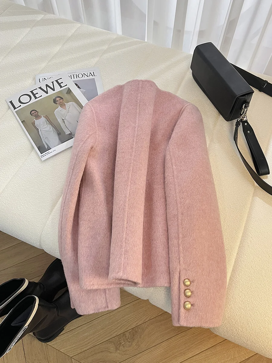 Короткий 70% двусторонний дафлкот Cherry Blossom Powder для женщин новинка 2024 осенне-зимняя