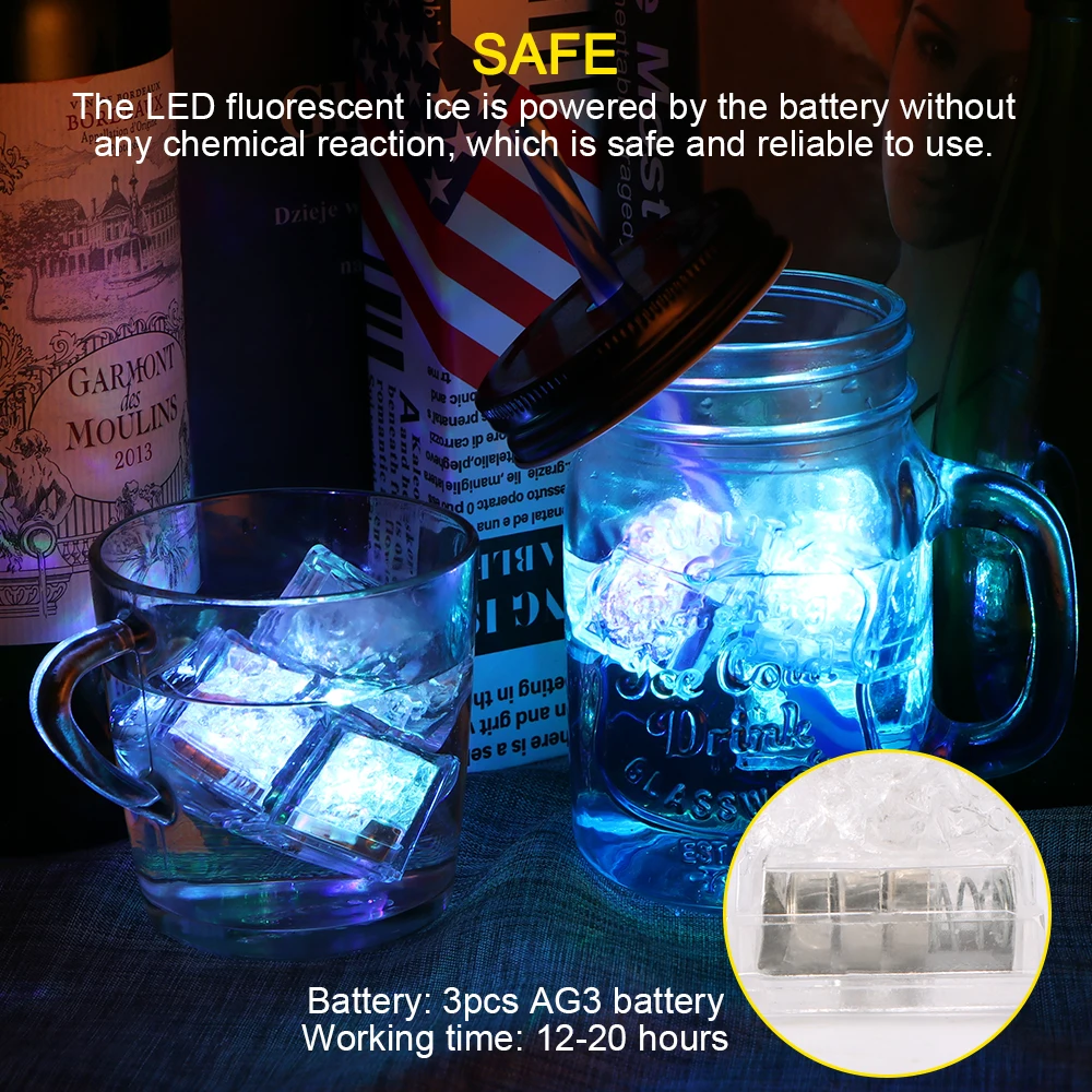 

12pcs LED Glowing Ice Cube Glowing Induction Luminous Neon Christmas Party Bar Glass Wine Glass Decoration Glow Party Supplies