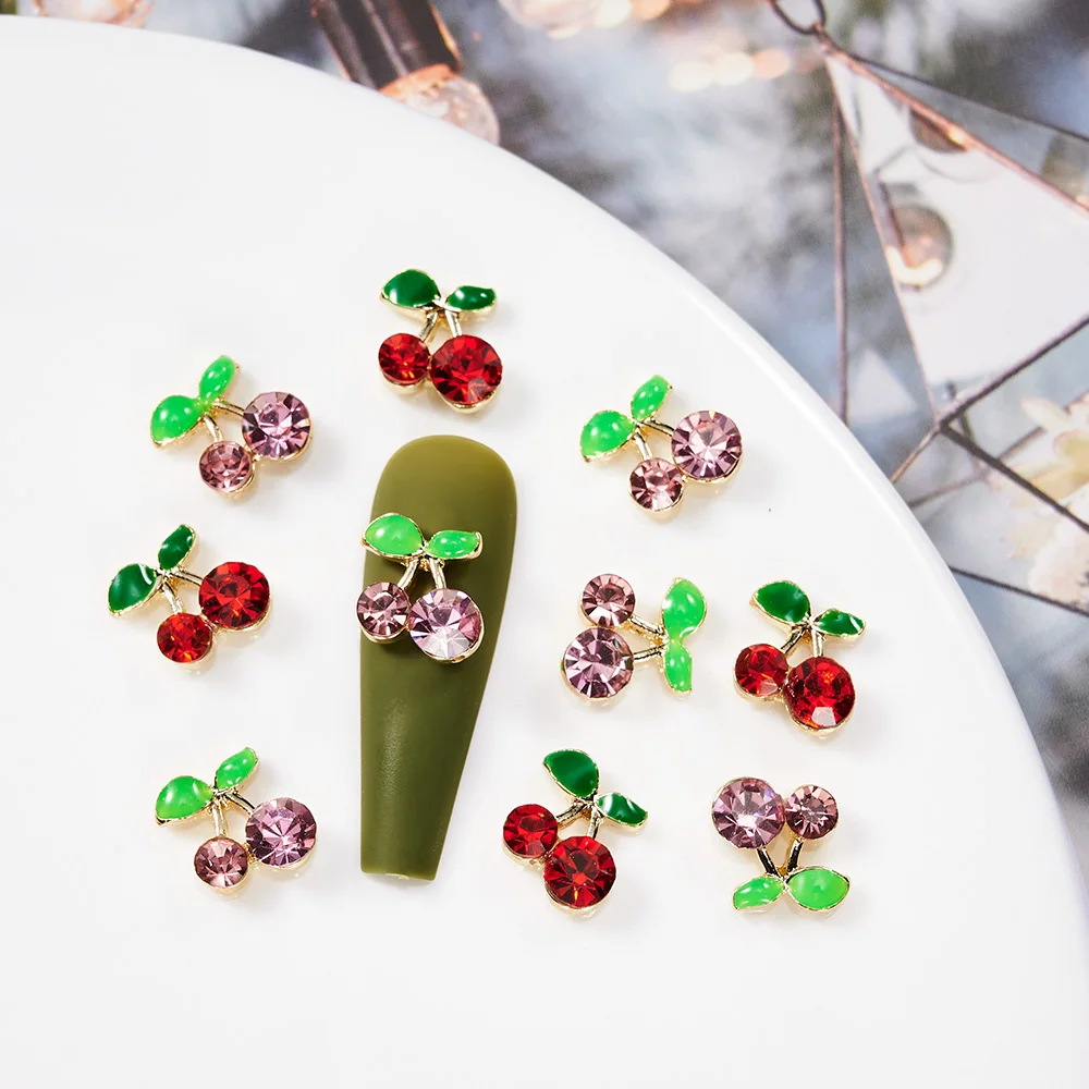 

3D розовые подвески для ногтей в виде вишни Стразы, милые блестящие драгоценные камни для ногтей, украшение для маникюра в виде фруктов