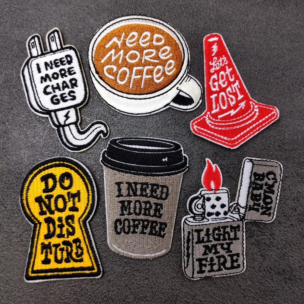 

Lighter Plug Coffee Patches Cloth Embroidered Applique Sewing Clothes Apparel Accessories Traffic Cone