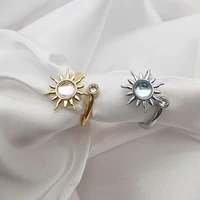 sunflower moonstone spinner rings for women luxury sliver color opal stone fidget ring wedding ring jewelry couple gift